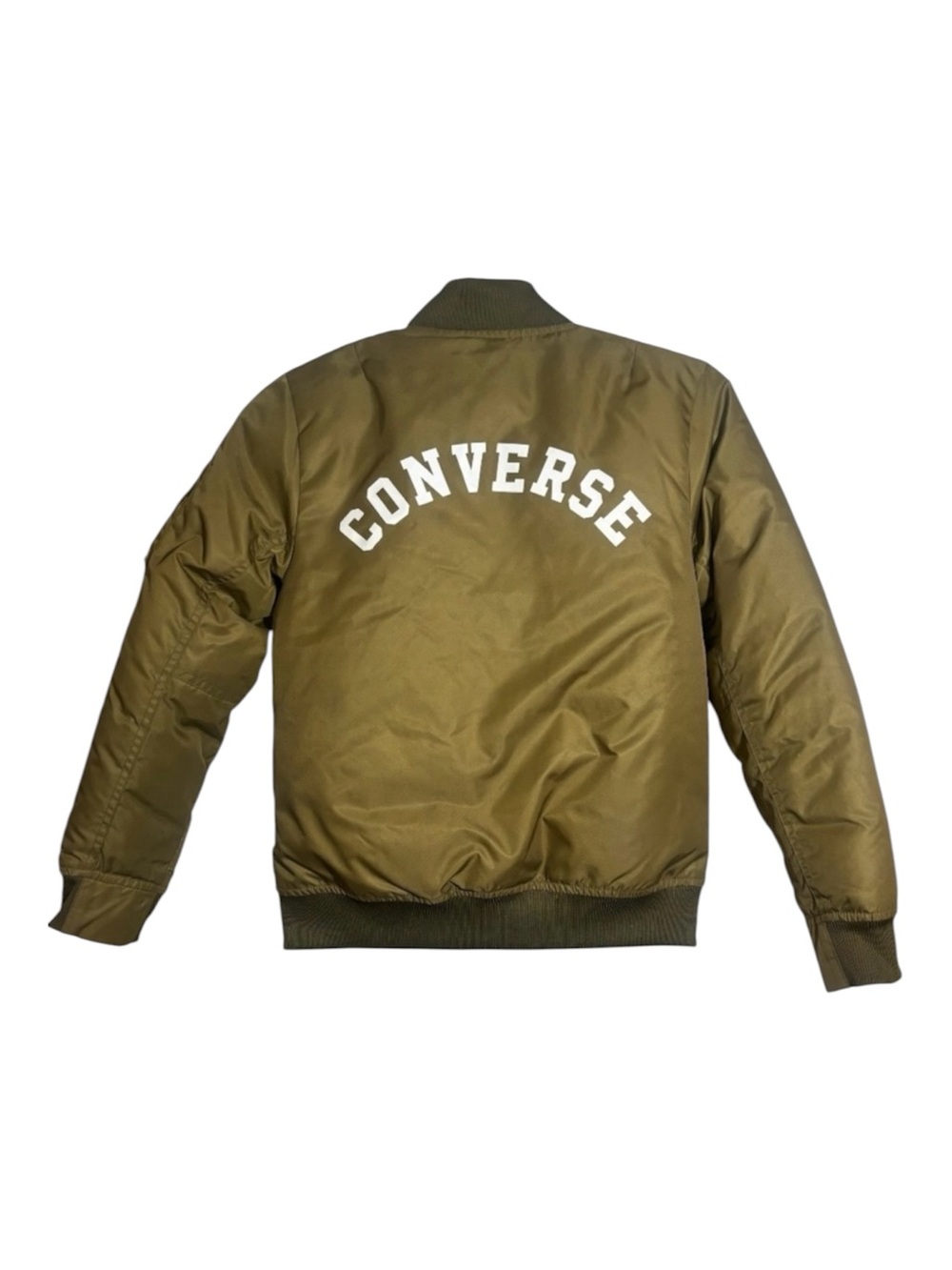 Converse Quilted Bomber Coat Zip Front Army Green Long Sleeve Boys Size Medium